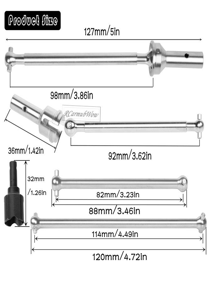 RCarmubWow RC Axles Widen Driveshafts Upgrades Part for 1/8 Typhon 6S,Steel #45 Front Rear Drive Shafts,Center CVD Dogbone,Diff Outdrives,Silver - Image 5
